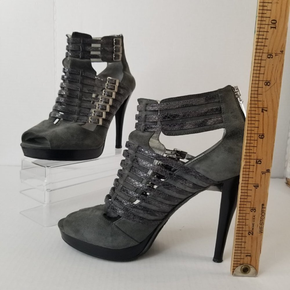 Calvin Klein Danica Platform Stiletto Heels Pumps Grey Suede Date Night Sz 9.5 - Picture 3 of 16